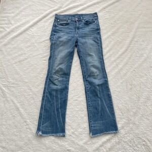 AYR The Bomb Pop Straight Leg Jeans Blue Medium Wash Raw Edge Hem Size 29L